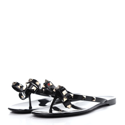 Valentino Garavani PVC Jelly Rockstud Bow Thong Sandals 36 Black 3 of 10