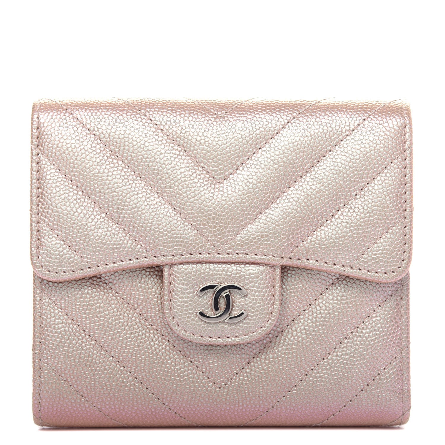 Chanel Metallic Caviar Chevron Quilted Compact Flap Wallet Light Gold 1 of 9