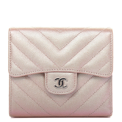 Chanel Metallic Caviar Chevron Quilted Compact Flap Wallet Light Gold 1 of 9