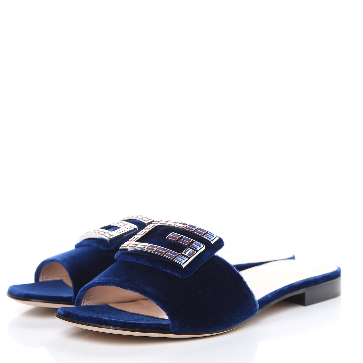 Velvet Crystal Square G Madelyn Slide Sandals 41 Cobalt Blue