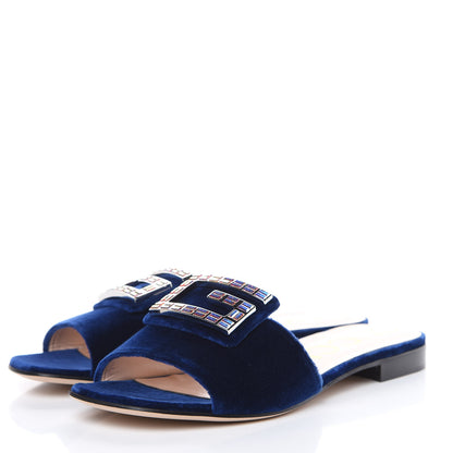 Gucci Velvet Crystal Square G Madelyn Slide Sandals 41 Cobalt Blue 3 of 10