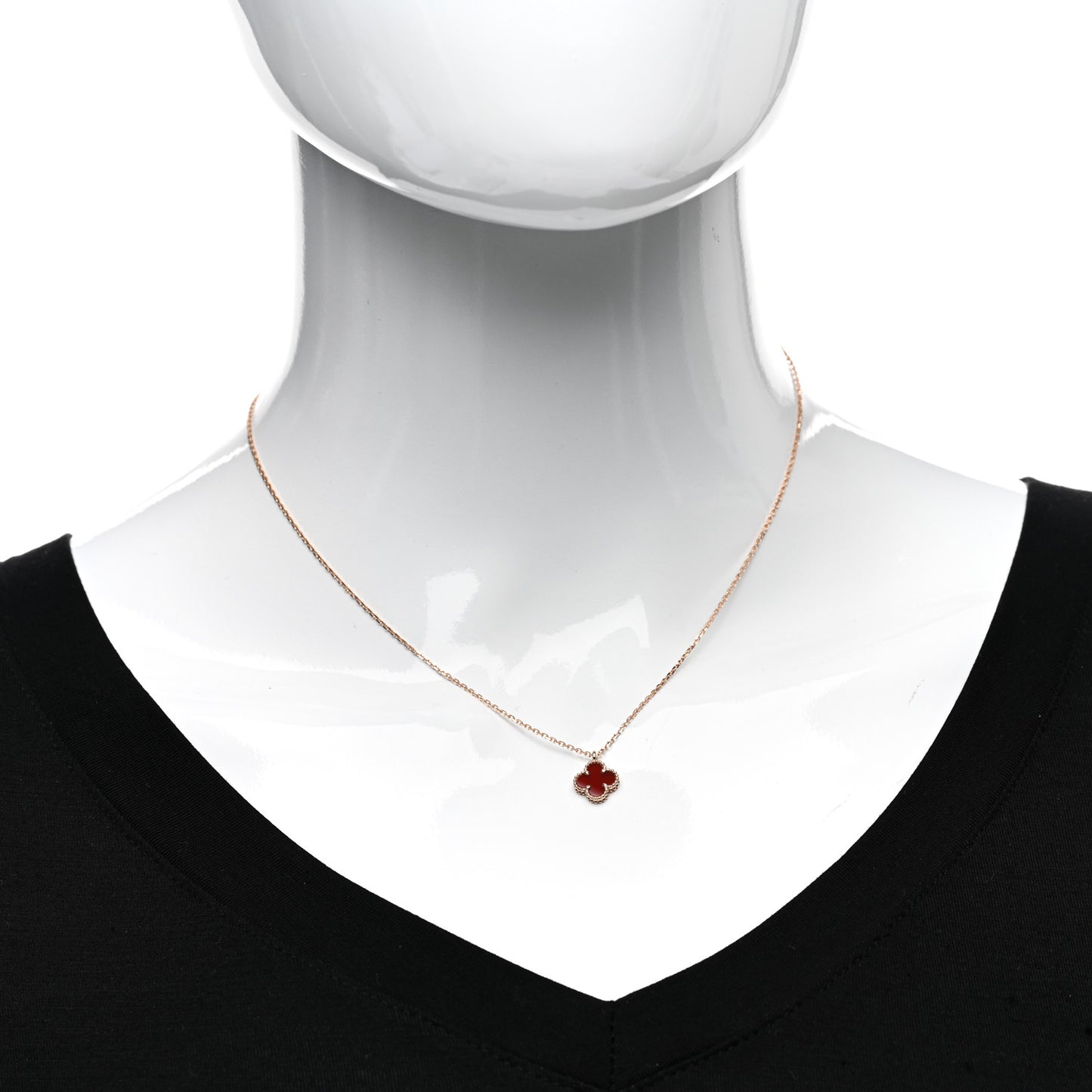 18K Rose Gold Carnelian Sweet Alhambra Pendant Necklace