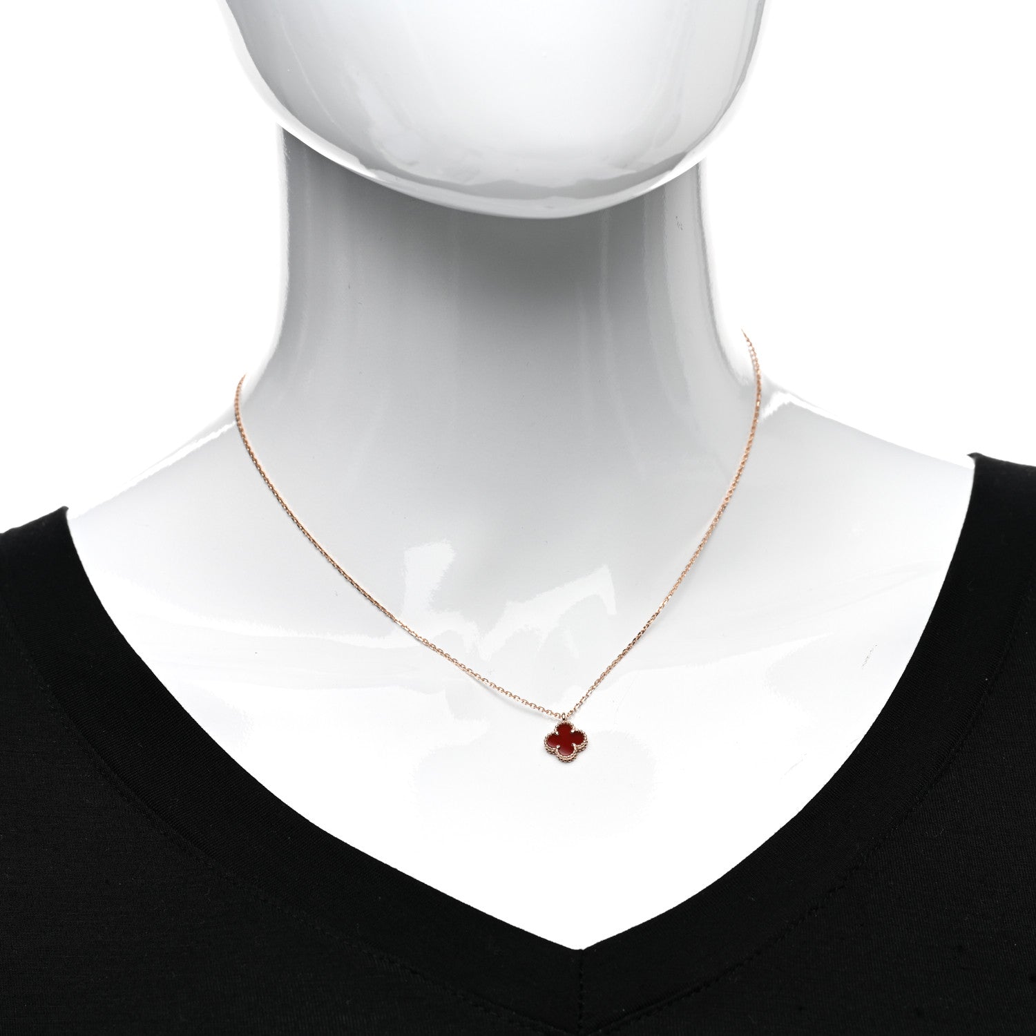 Van Cleef & Arpels 18K Rose Gold Carnelian Sweet Alhambra Pendant Necklace 2 of 6