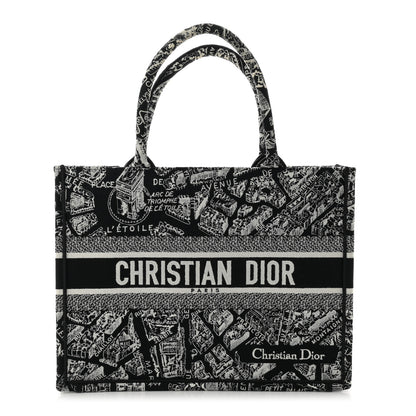 Christian Dior Canvas Embroidered Medium Plan De Paris Book Tote Black White 1 of 10