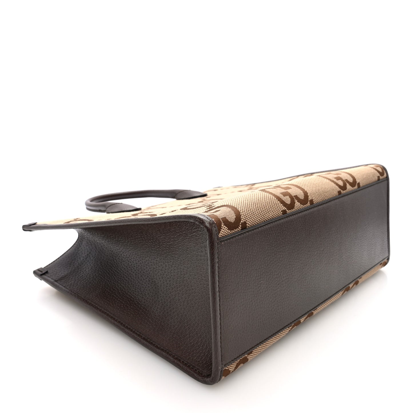 Monogram Jumbo GG Textured Dollar Calfskin Web Tote Bag Camel Ebony New Acero