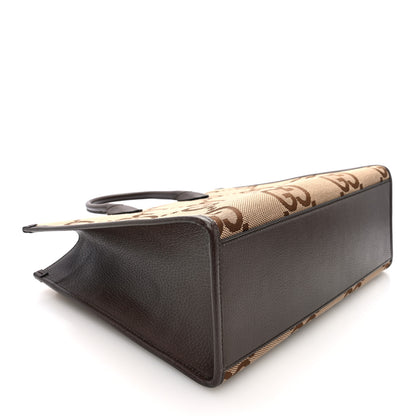 Gucci Monogram Jumbo GG Textured Dollar Calfskin Web Tote Bag Camel Ebony New Acero 4 of 9