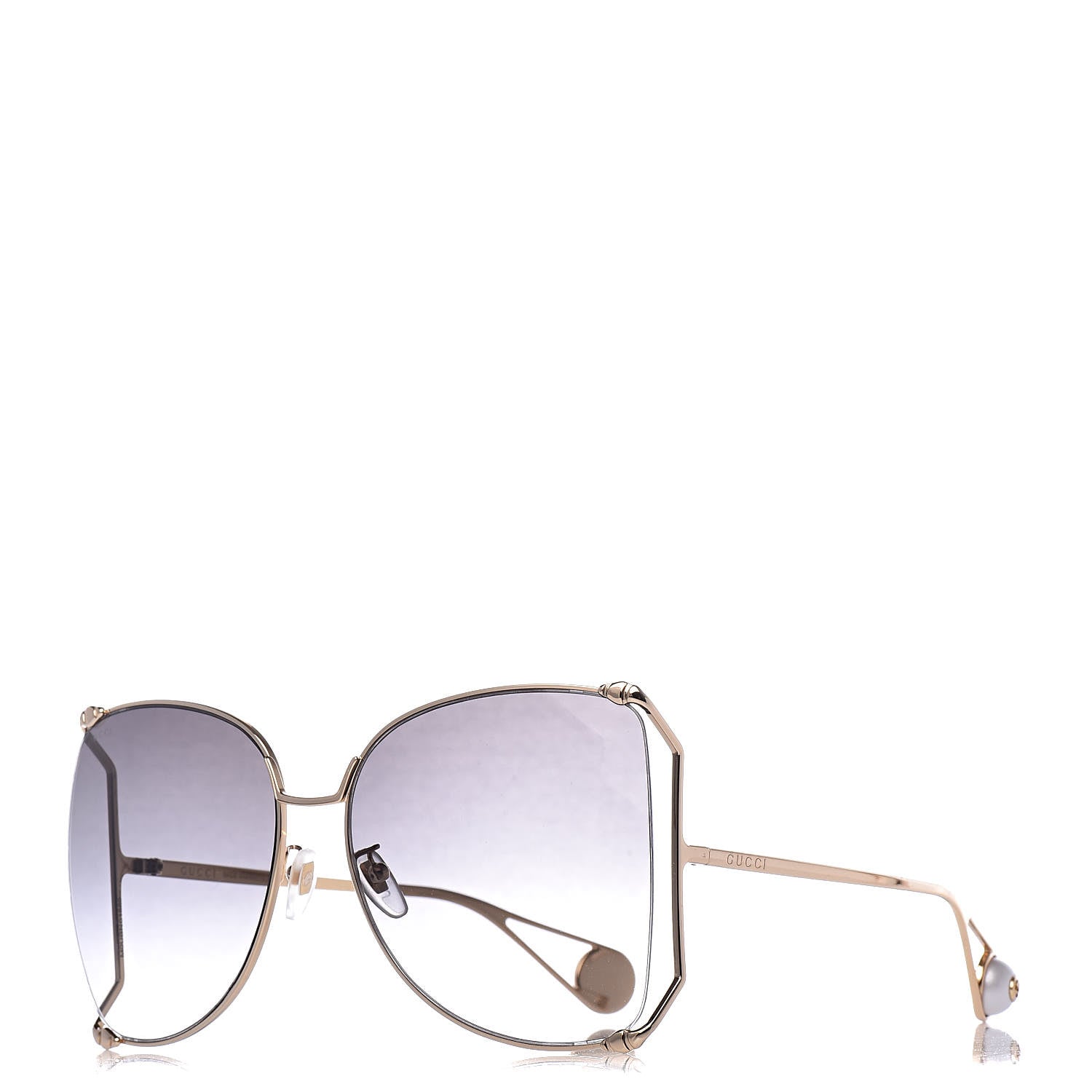 Gucci Oversized Round Sunglasses GG0252S Gold Grey 1 of 8