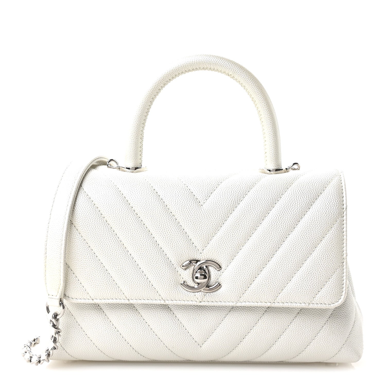Chanel Iridescent Caviar Chevron Quilted Mini Coco Handle Flap White 1 of 11