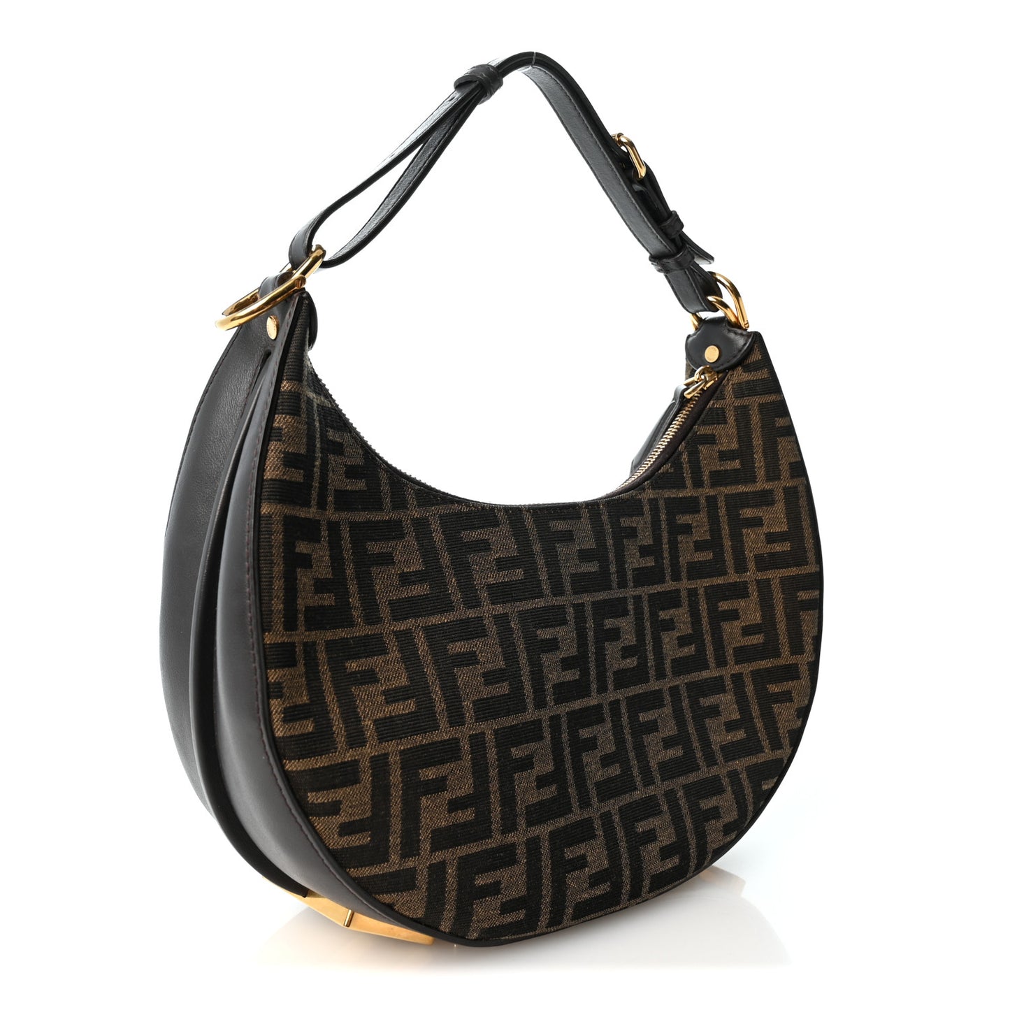 Fabric Jacquard Vitello Grace FF 1974 Small Fendigraphy Hobo Bag Tobacco Moro Ebano