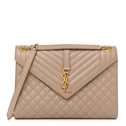 Saint Laurent Grain De Poudre Mixed Matelasse Large Triquilt Monogram Satchel Dark Beige 1 of 25