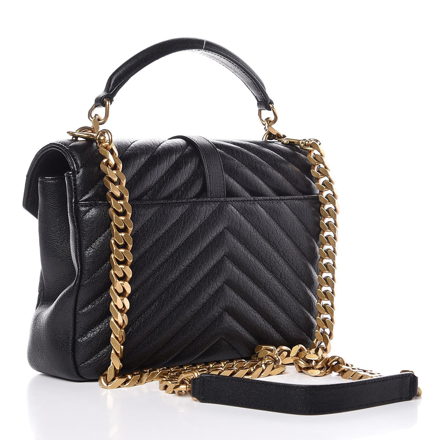 Sheepskin Matelasse Chevron Monogram Medium College Bag Black