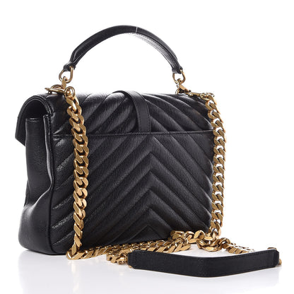 Saint Laurent Sheepskin Matelasse Chevron Monogram Medium College Bag Black 3 of 7