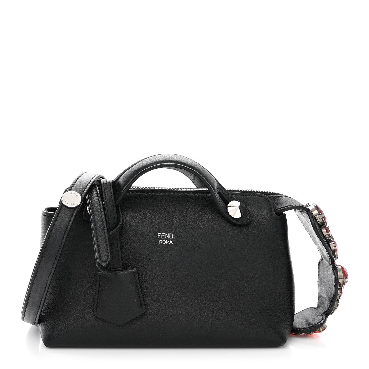 Fendi Vitello Dolce Crystal Heart Croc Tail Mini By The Way Boston Bag Black Rosso 1 of 11