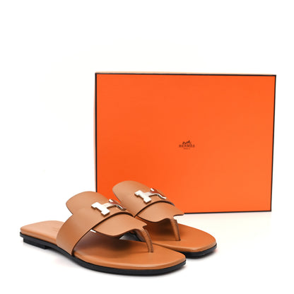 Hermes Calfskin Womens Galerie Sandals 37.5 Gold 10 of 10