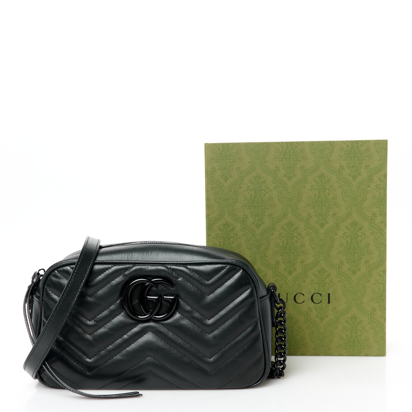 Calfskin Matelasse Monochrome Small GG Marmont Chain Shoulder Bag Black