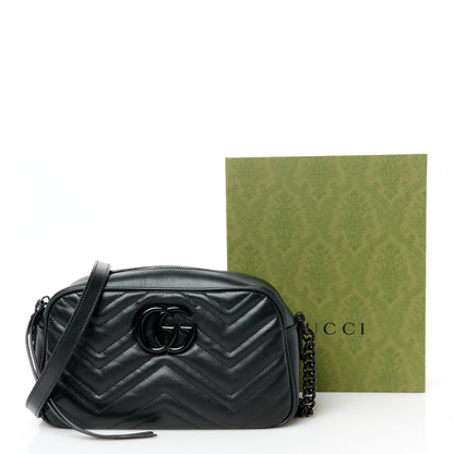 Gucci Calfskin Matelasse Monochrome Small GG Marmont Chain Shoulder Bag Black 11 of 11