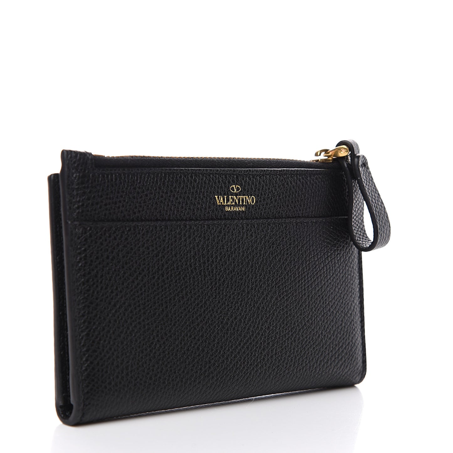 Grained Calfskin VLogo Coin Case Card Holder Black