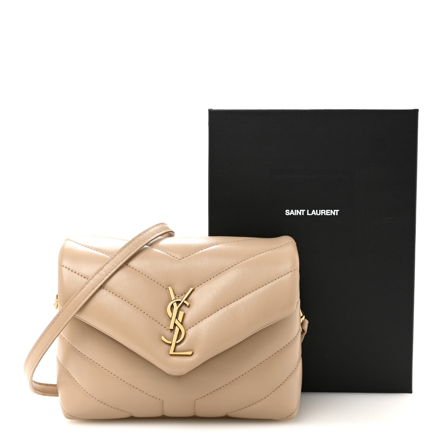 Saint Laurent Calfskin Y Quilted Monogram Toy Loulou Crossbody Bag Dark Beige 13 of 13