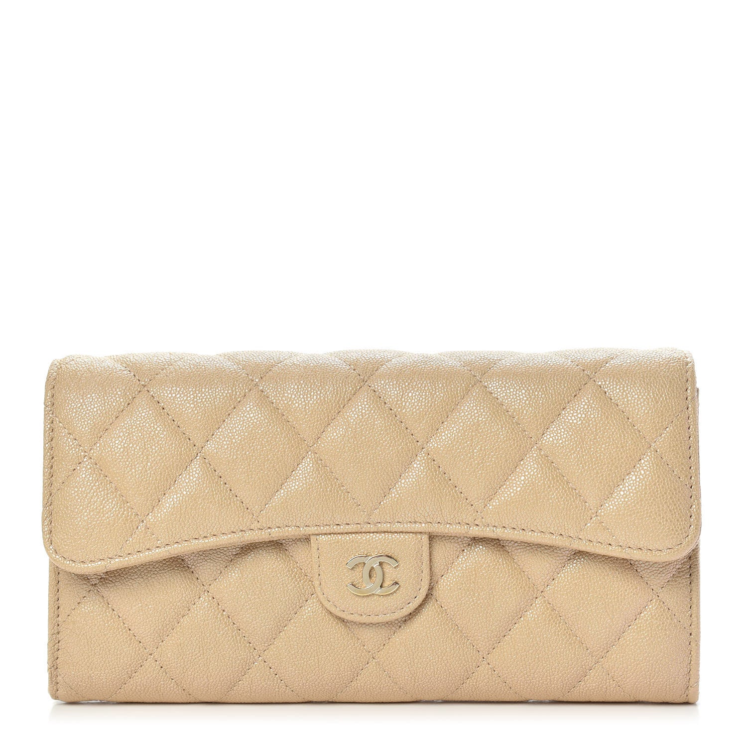 Chanel Iridescent Caviar Quilted Long Gusset Flap Wallet Beige 1 of 9