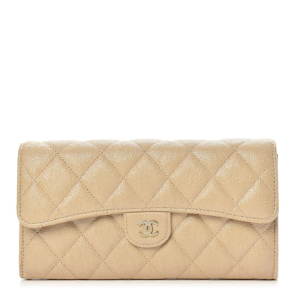 Chanel Iridescent Caviar Quilted Long Gusset Flap Wallet Beige 1 of 9