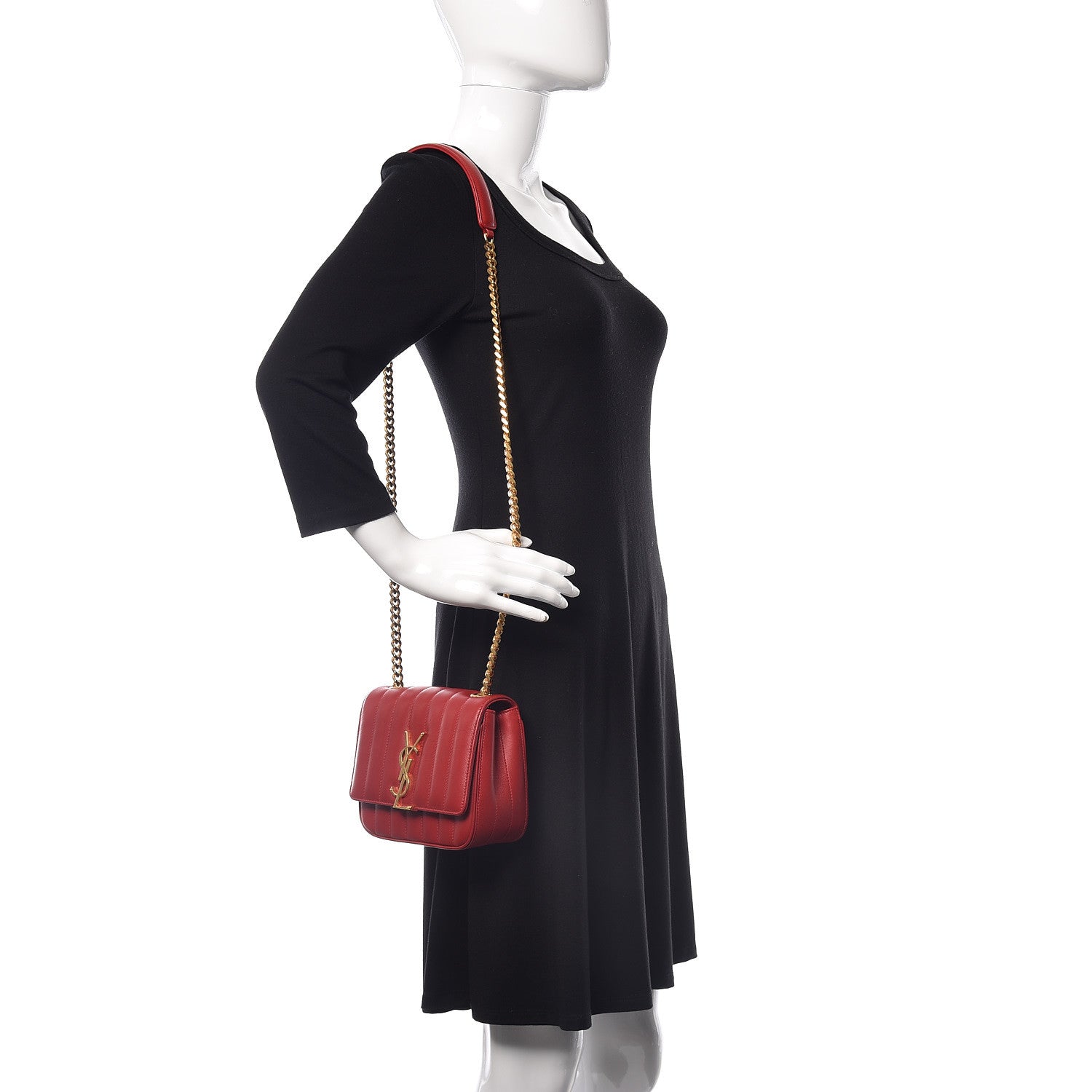 Saint Laurent Lambskin Matelasse Monogram Small Vicky Chain Bag Red 2 of 10