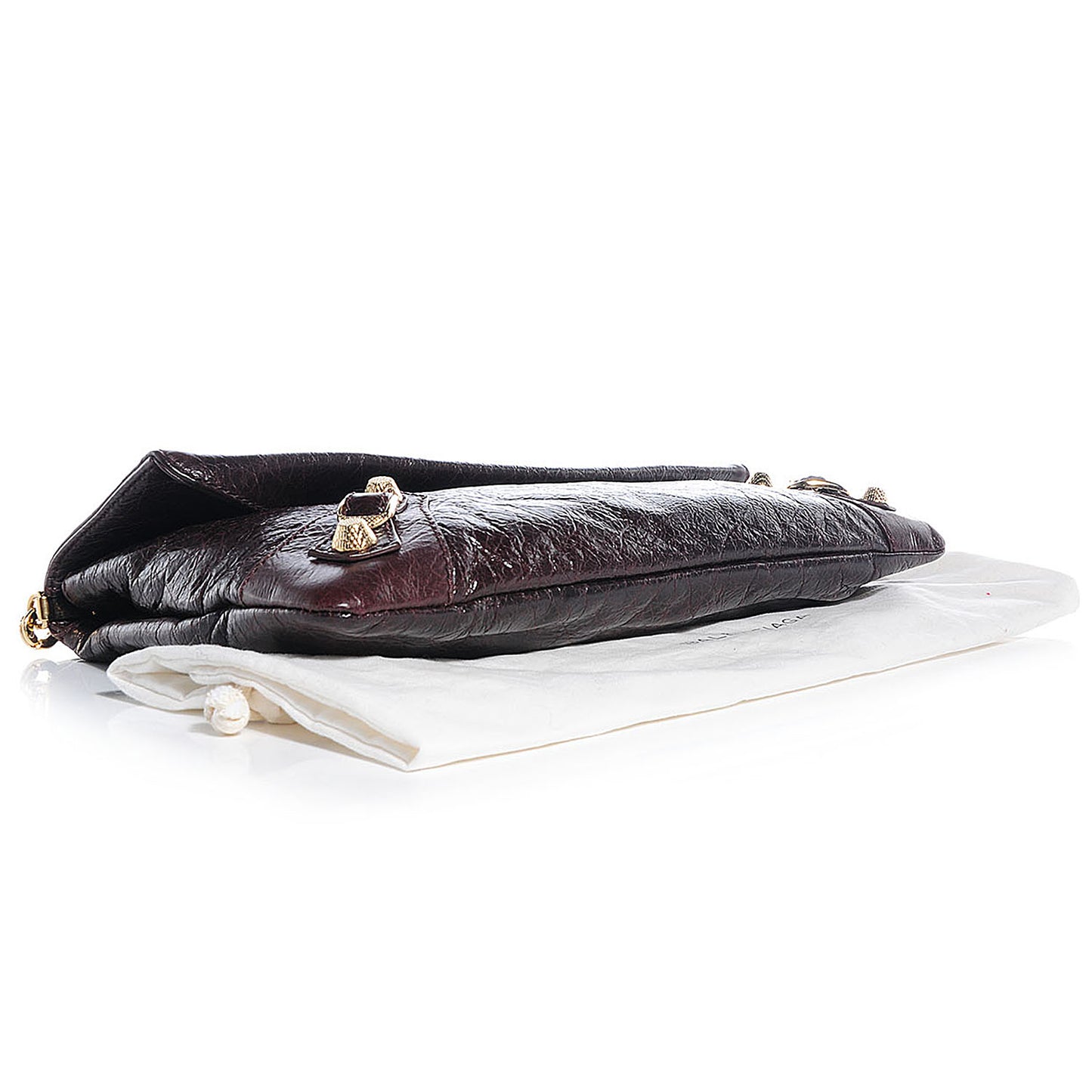 Agneau Giant 12 Gold Hardware Envelope Strap Clutch Cigare Fonce
