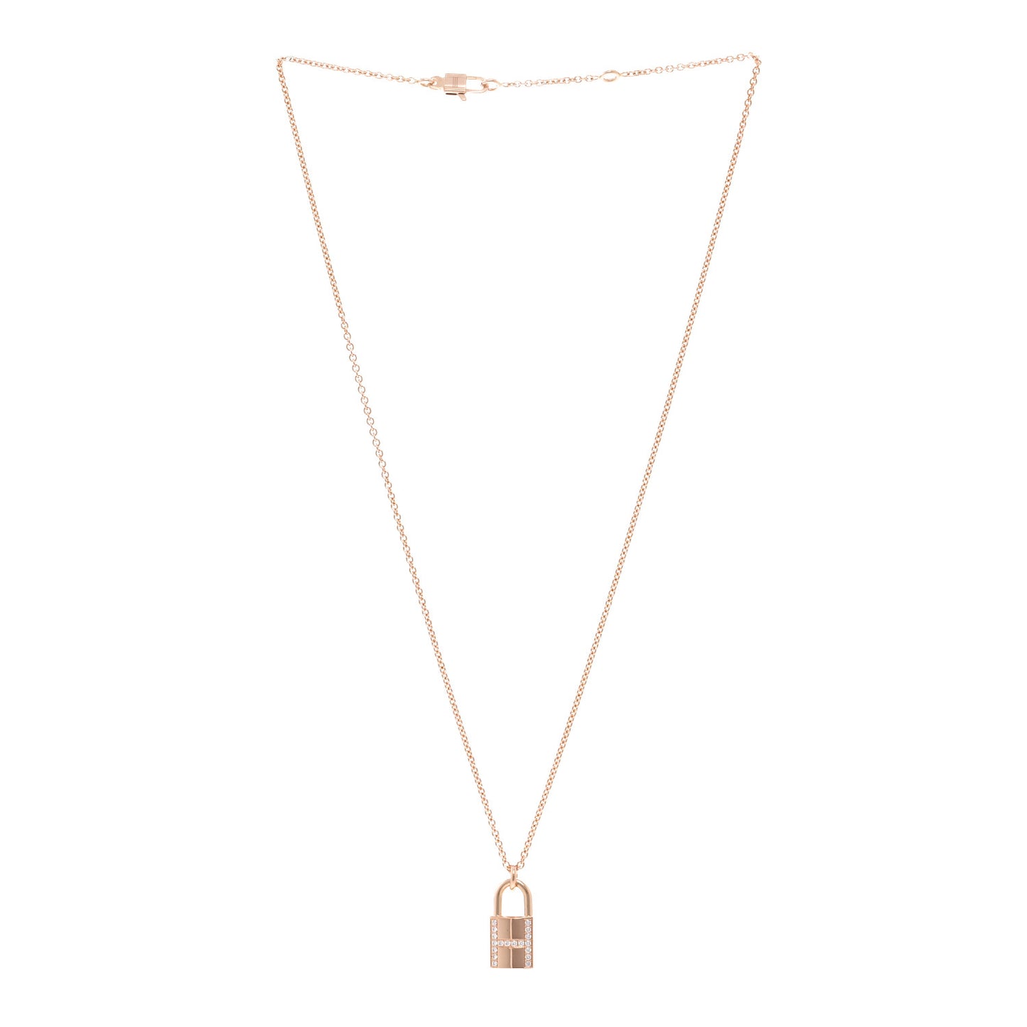 18K Rose Gold Diamond Amulettes Cadenas Pendant Necklace