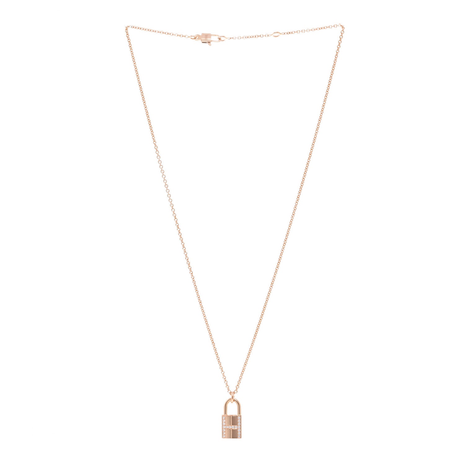 Hermes 18K Rose Gold Diamond Amulettes Cadenas Pendant Necklace 3 of 4