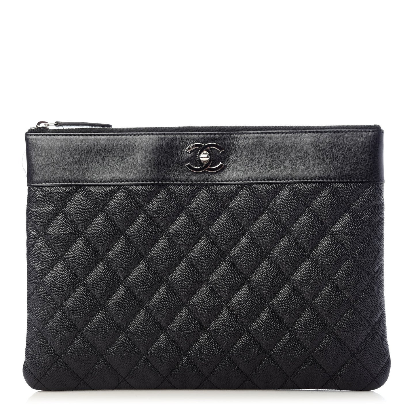 Caviar Quilted Mademoiselle Vintage Large Zip Pouch Black