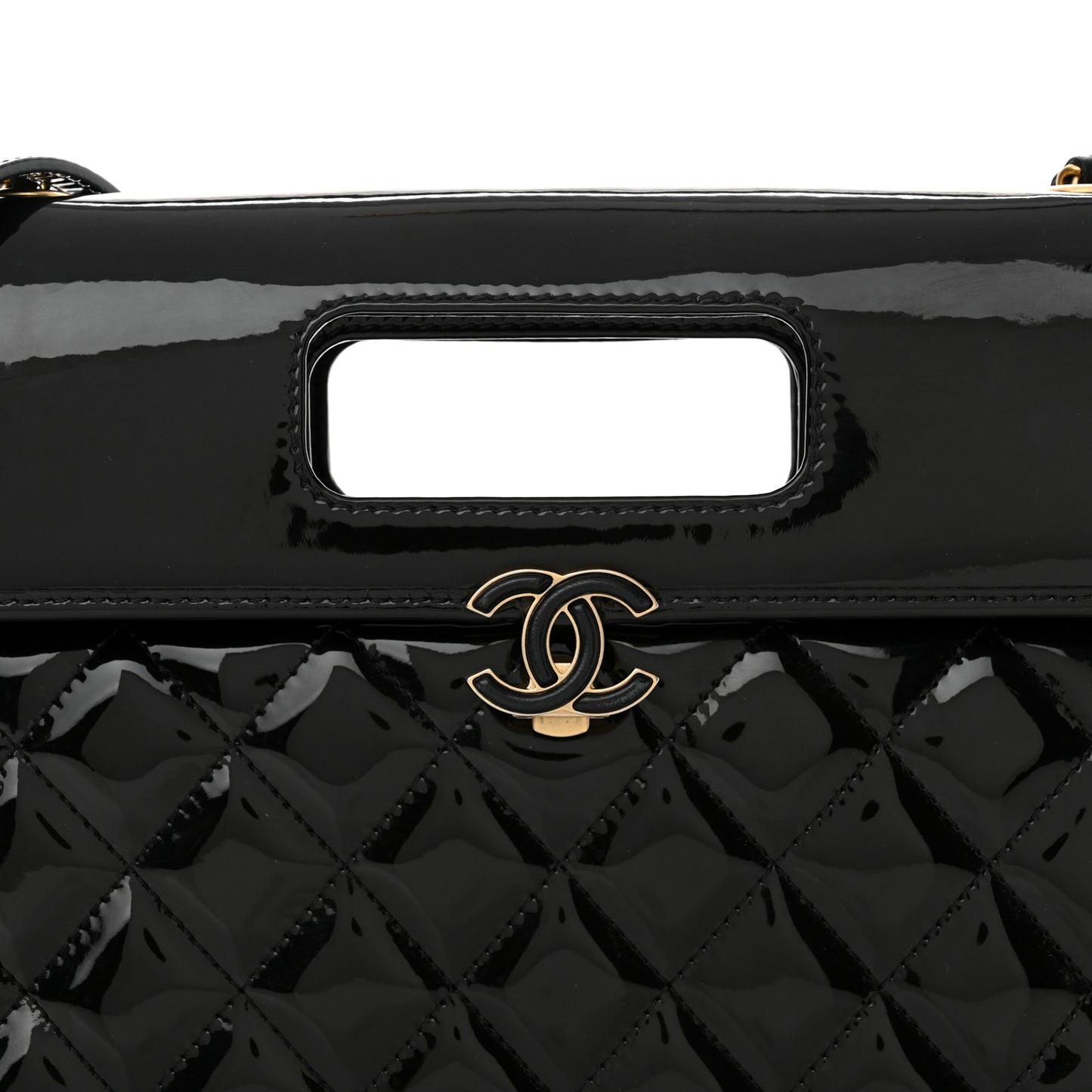 Patent Quilted Graphic Catch Flap Black