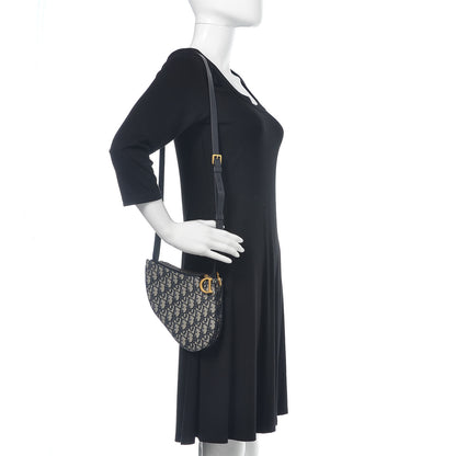 Christian Dior Oblique Saddle Pouch With Strap Navy Blue 2 of 10