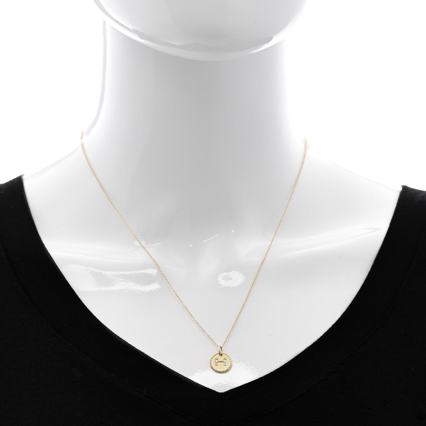 18K Yellow Gold Diamond Initial H Charm Necklace