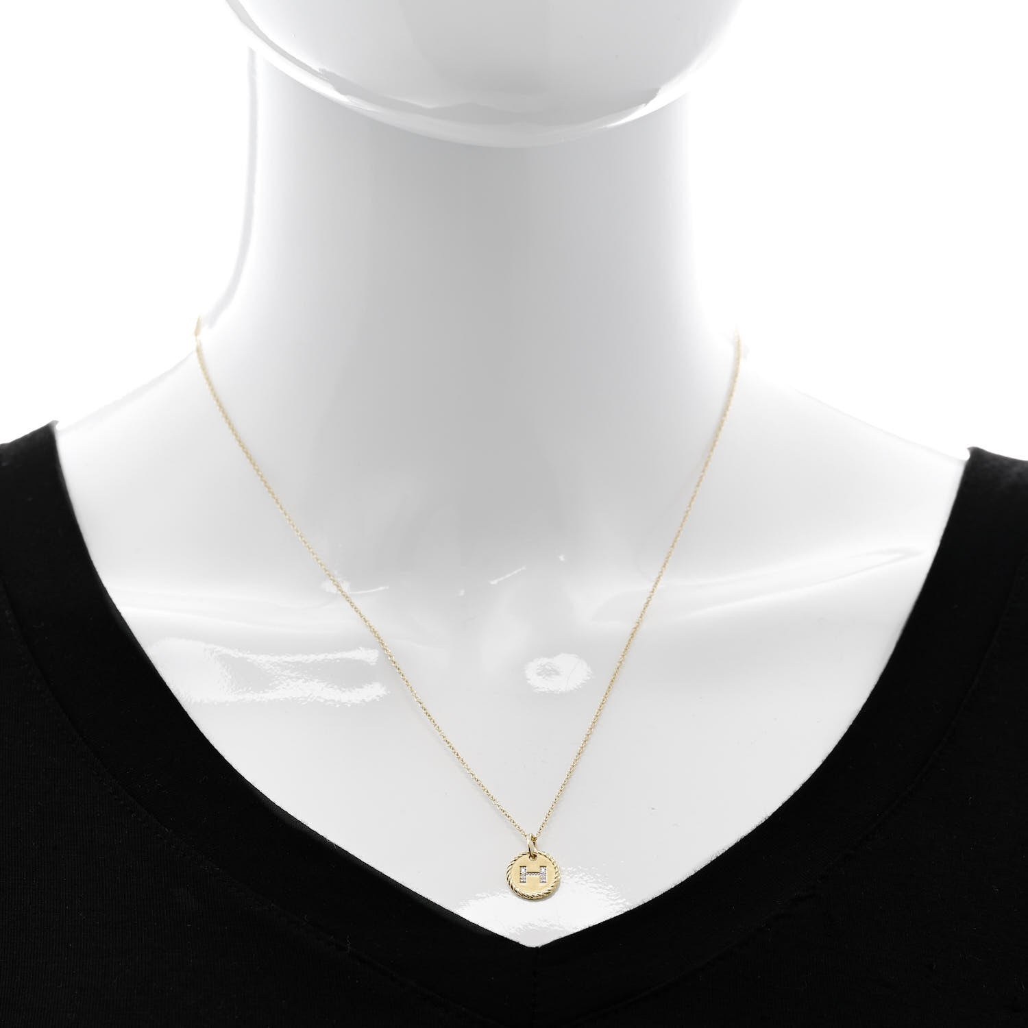 David Yurman 18K Yellow Gold Diamond Initial H Charm Necklace 2 of 6