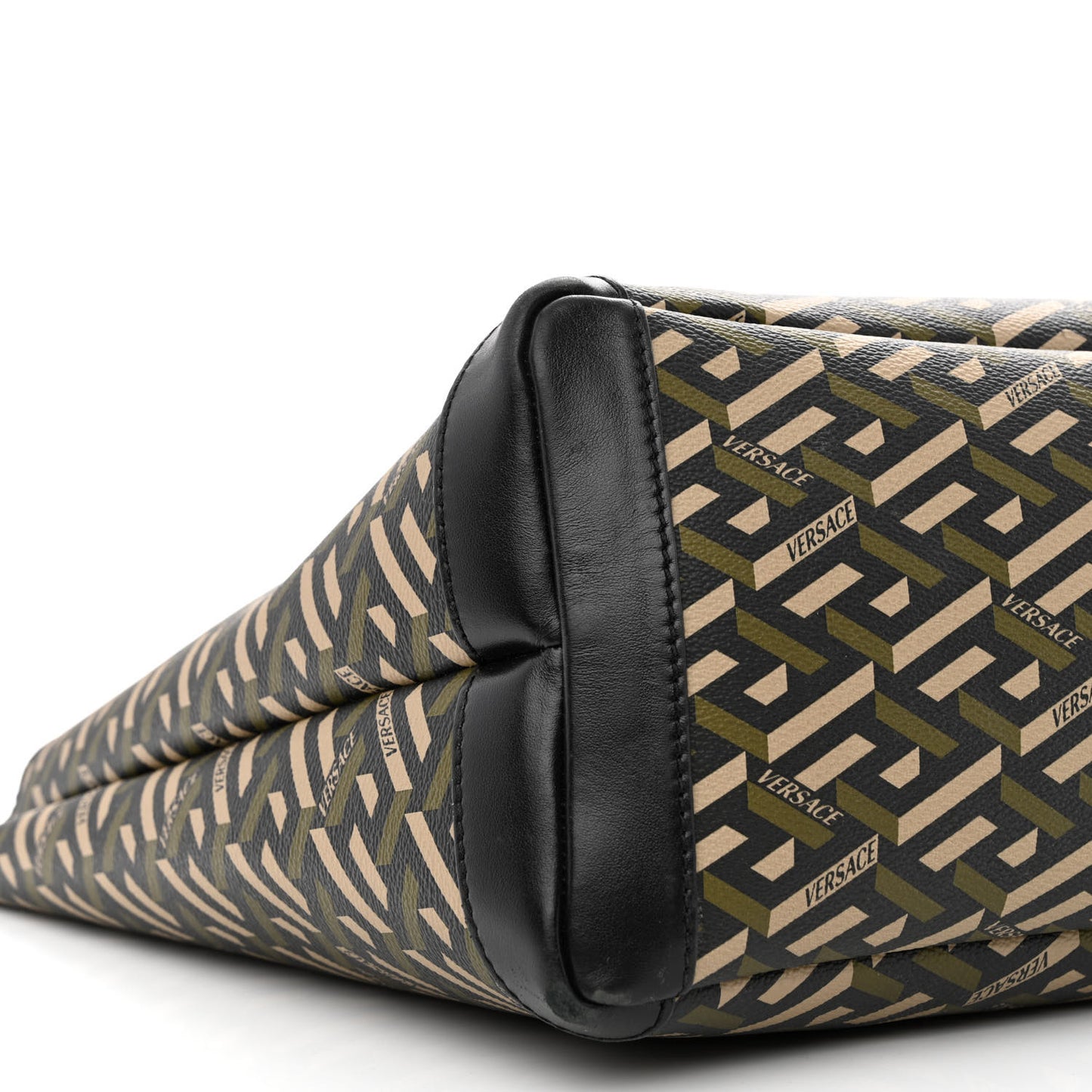 Canvas Calfskin Monogram La Greca Medusa Tote Black Khaki