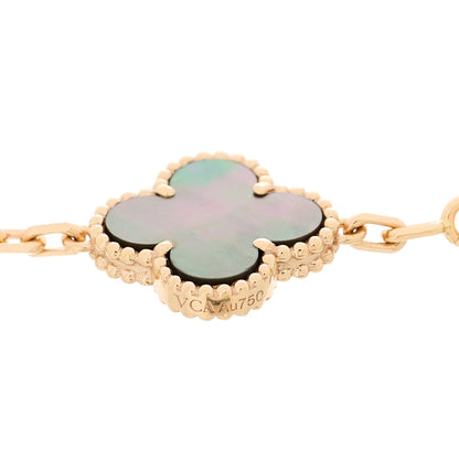 Van Cleef & Arpels 18K Rose Gold Diamond Gray Mother of Pearl 5 Motifs Vintage Alhambra Bracelet 5 of 6