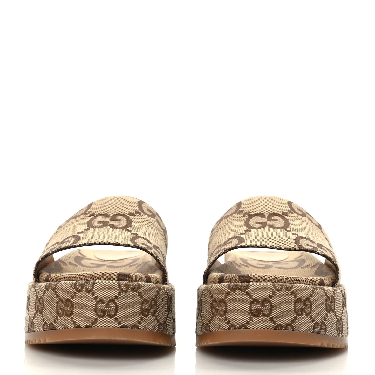 Monogram Maxi GG Angelina Platform 55mm Slide Sandals 39.5 Camel Ebony