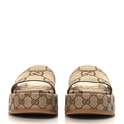 Gucci Monogram Maxi GG Angelina Platform 55mm Slide Sandals 39.5 Camel Ebony 2 of 8
