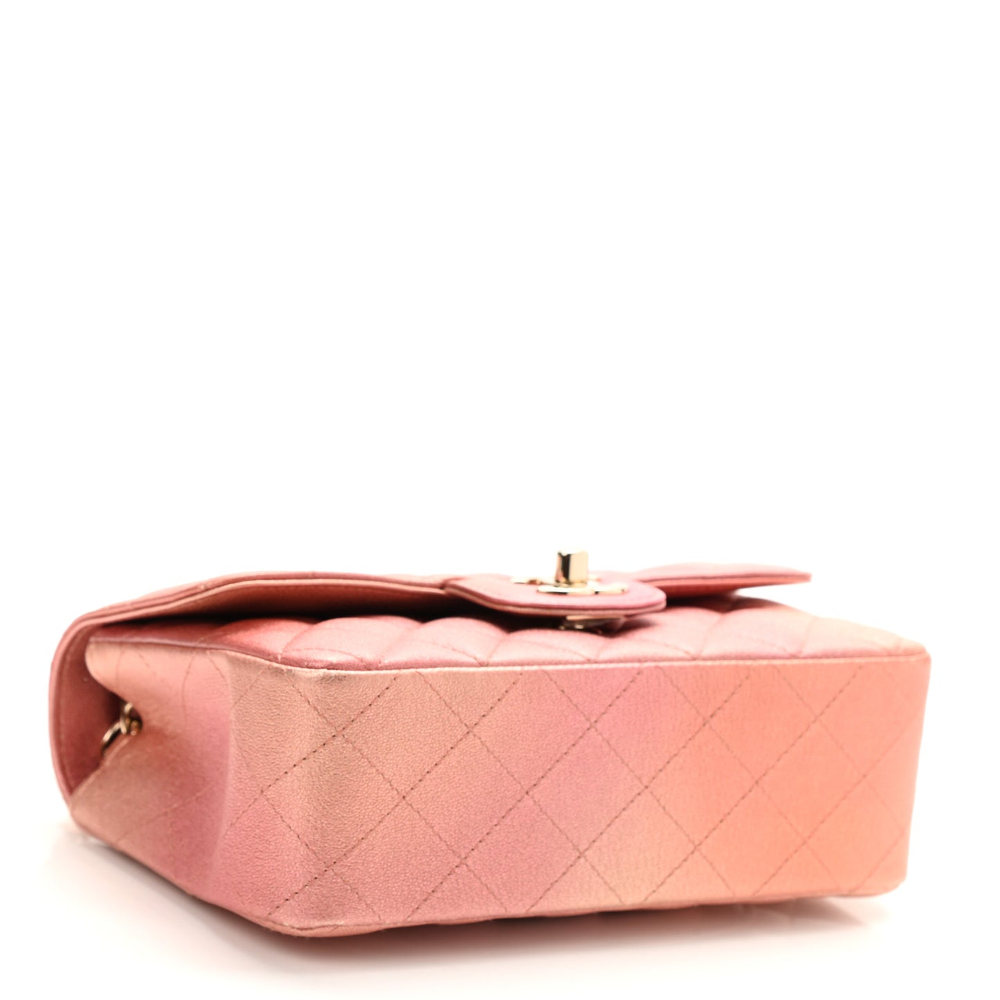 Metallic Lambskin Quilted Ombre Mini Rectangular Flap Pink