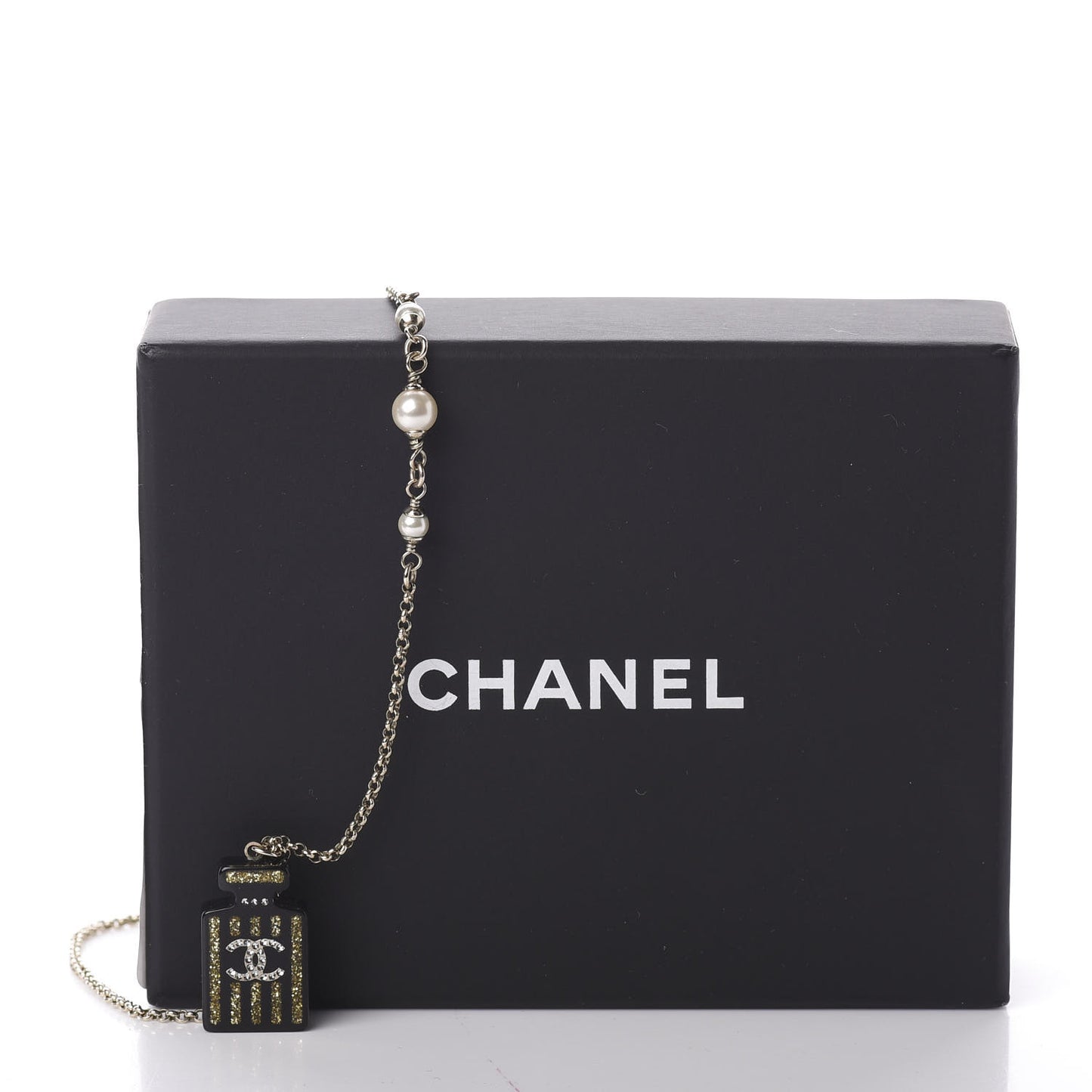Resin Strass Perfume Bottle CC Necklace Black Gold