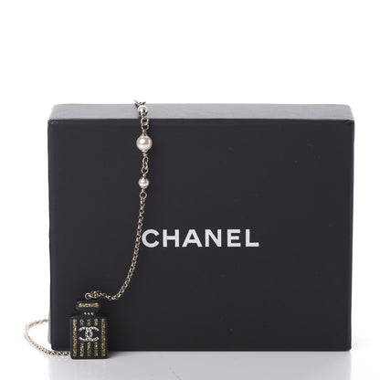 Chanel Resin Strass Perfume Bottle CC Necklace Black Gold 6 of 6