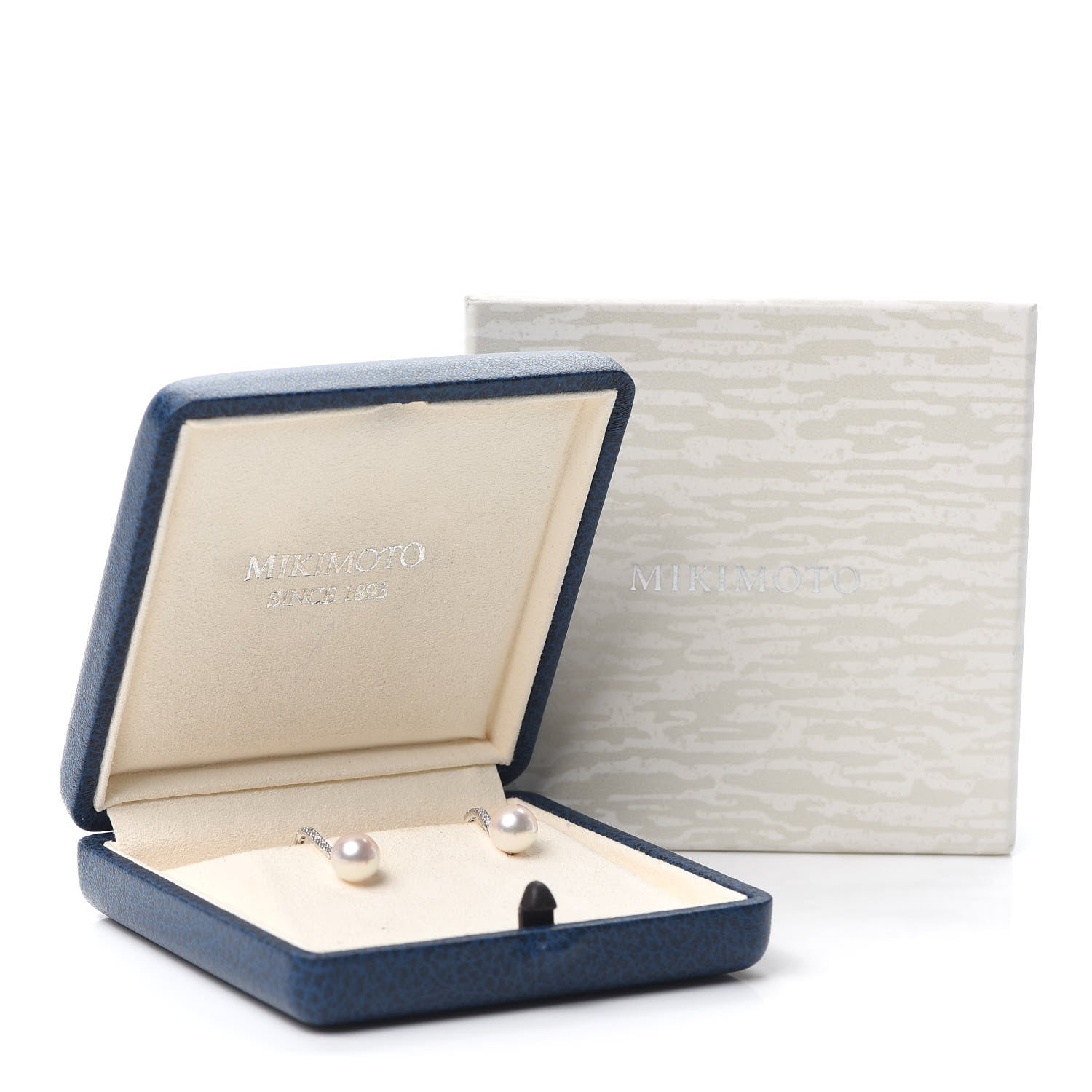 Mikimoto 18K White Gold Diamond Pearl 7.5mm Drop Earrings 5 of 5