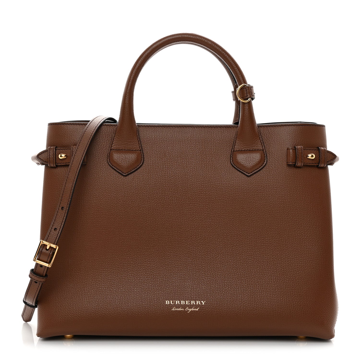 Burberry Grainy Calfskin House Check Medium Banner Tote Tan 1 of 12
