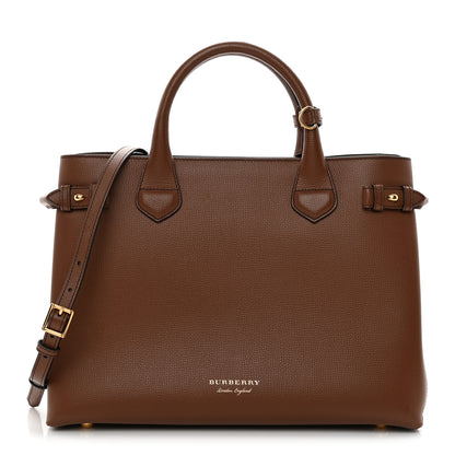 Burberry Grainy Calfskin House Check Medium Banner Tote Tan 1 of 12