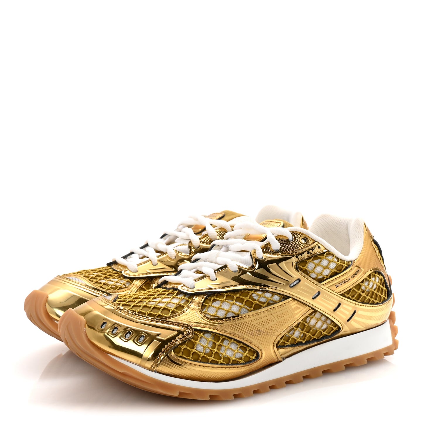 Calfskin Fishnet Fabric Orbit Sneakers 39 Gold White