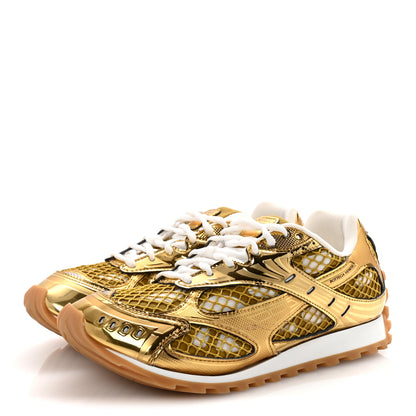Bottega Veneta Calfskin Fishnet Fabric Orbit Sneakers 39 Gold White 4 of 10