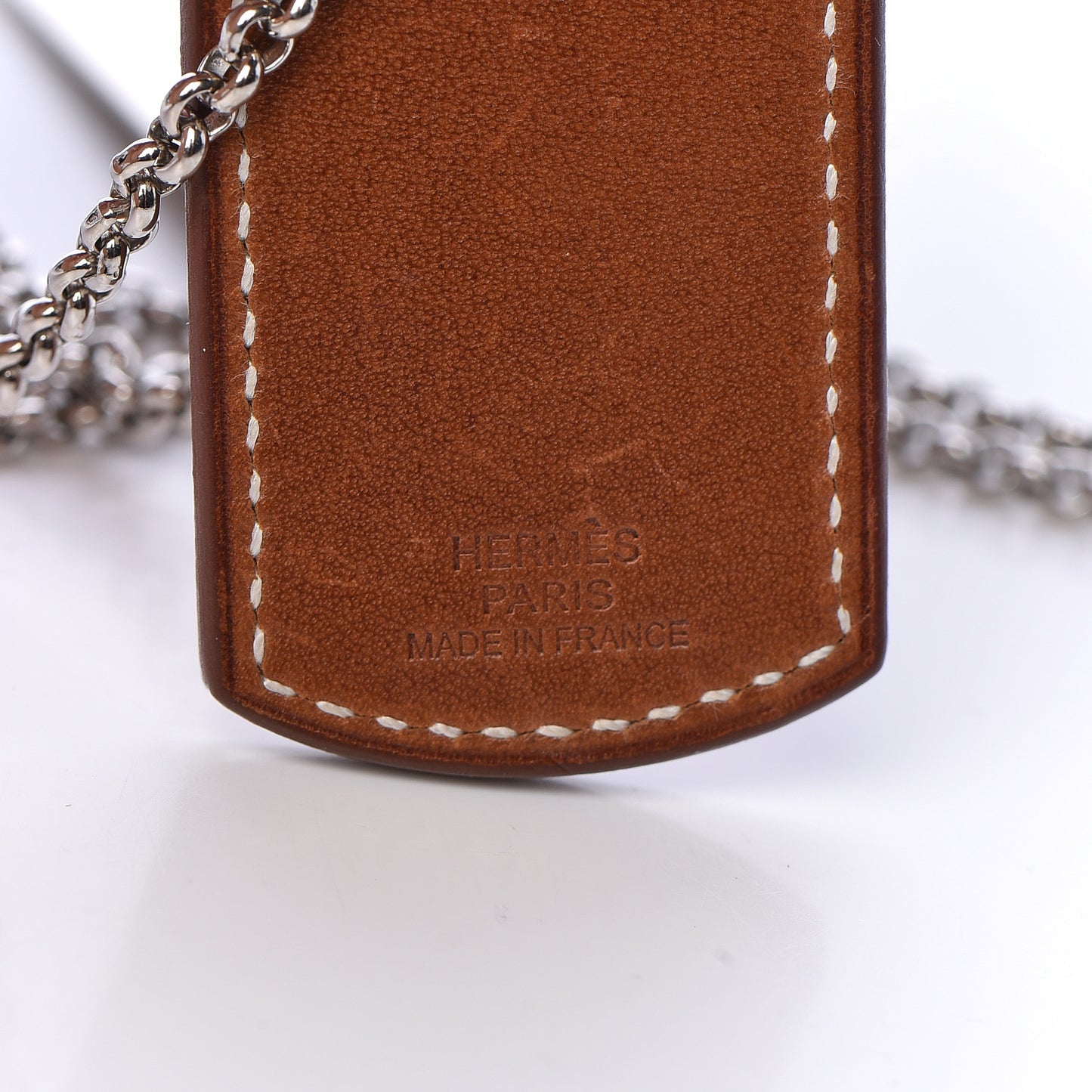 Palladium Natural Barenia Dog Tag Long Necklace Fauve