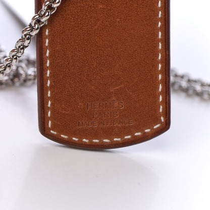 Hermes Palladium Natural Barenia Dog Tag Long Necklace Fauve 4 of 7