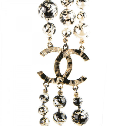 Chanel Pearl CC Graffiti 3 Strand Long Necklace Black Gold 3 of 9