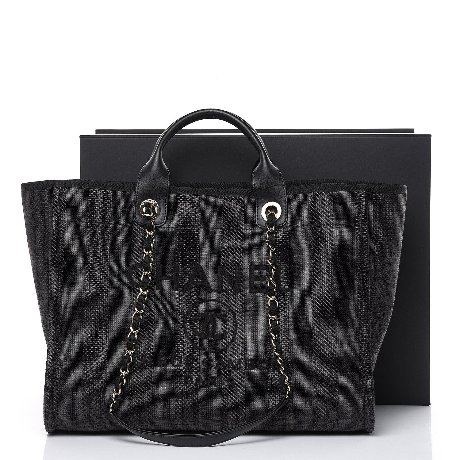 Chanel Straw Raffia Calfskin Striped Large Deauville Tote Black 10 of 10