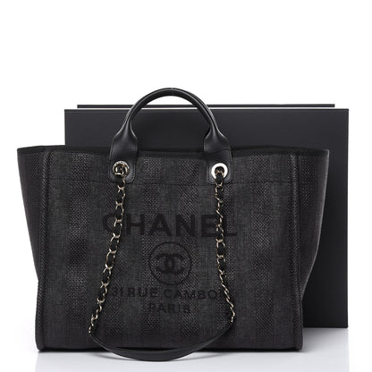 Chanel Straw Raffia Calfskin Striped Large Deauville Tote Black 10 of 10